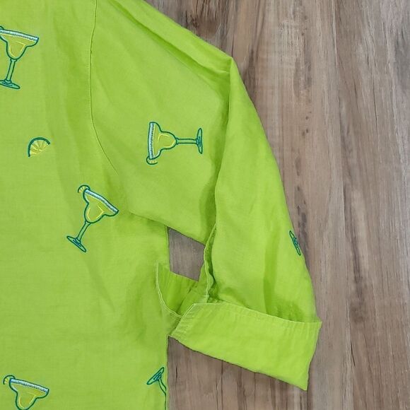 🔹️Casey Coleman Lime Embroider Margaritas Button Linen Top Medium - Picture 6 of 11